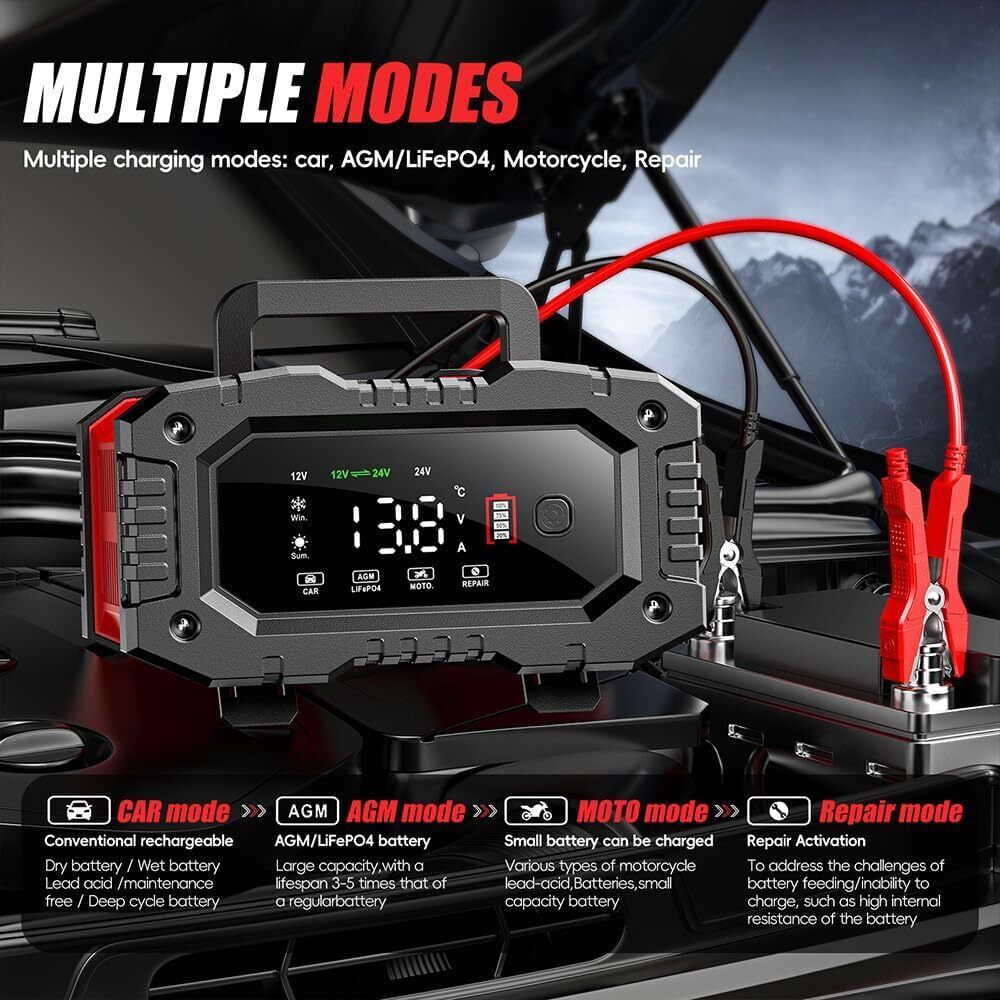 Smart 12V/24V 20A Car Battery Charger | Lead Acid, AGM, GEL, LiFePO4, Lithium