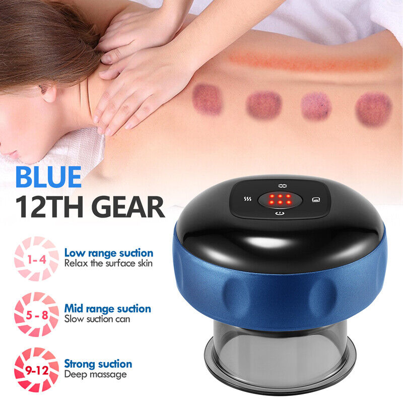 Smart Electric Cupping Therapy Massager | 12-Level Suction & Red-Light Heating (Blue)