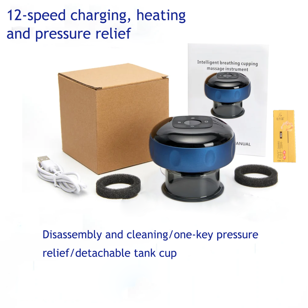 Smart Electric Cupping Therapy Massager | 12-Level Suction & Red-Light Heating (Blue)