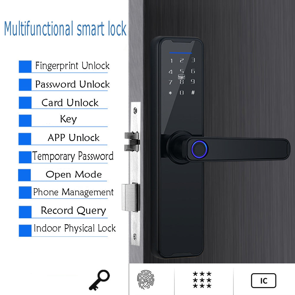 Smart Door Lock | Fingerprint + APP + Password + Card + Key (Black)