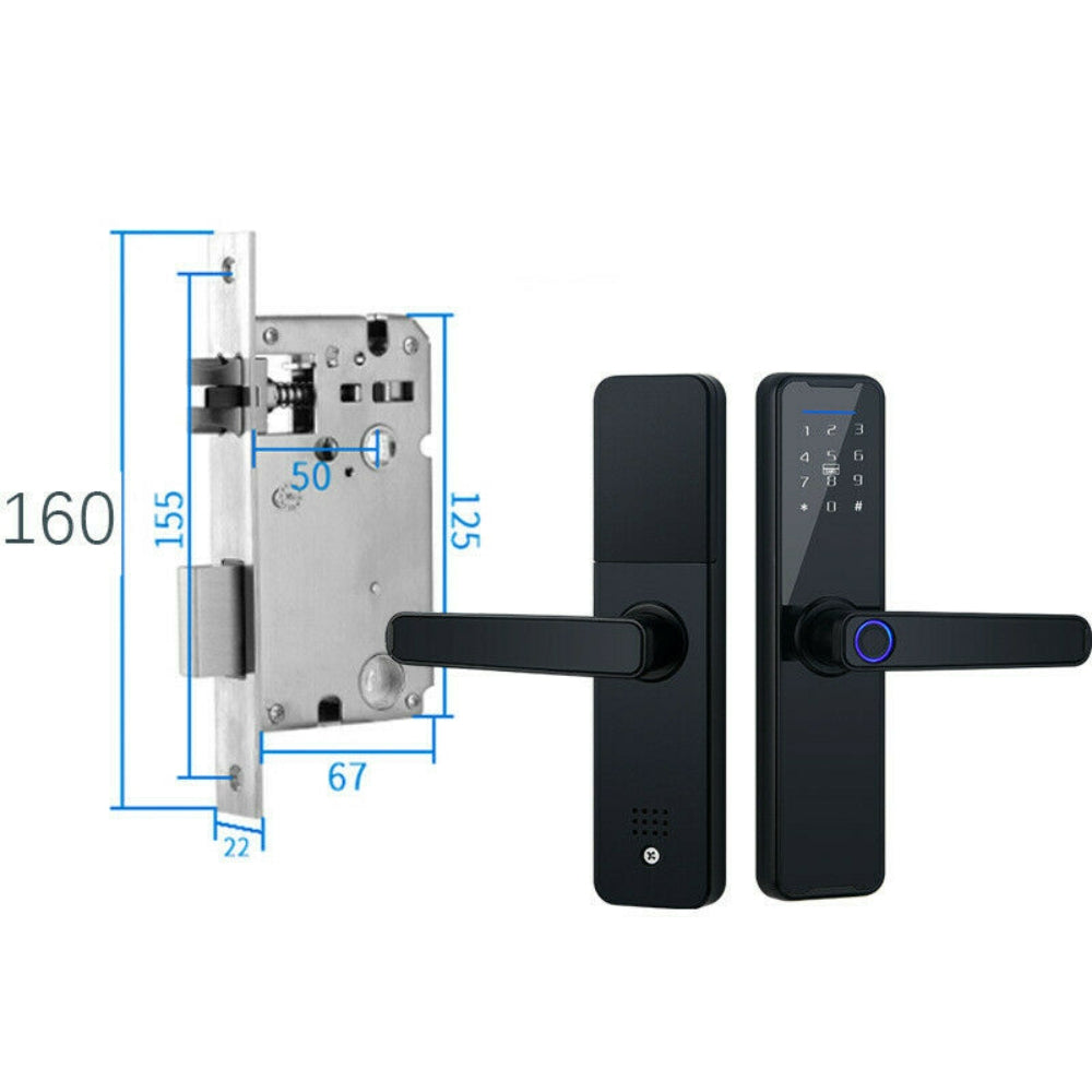 Smart Door Lock | Fingerprint + APP + Password + Card + Key (Black)