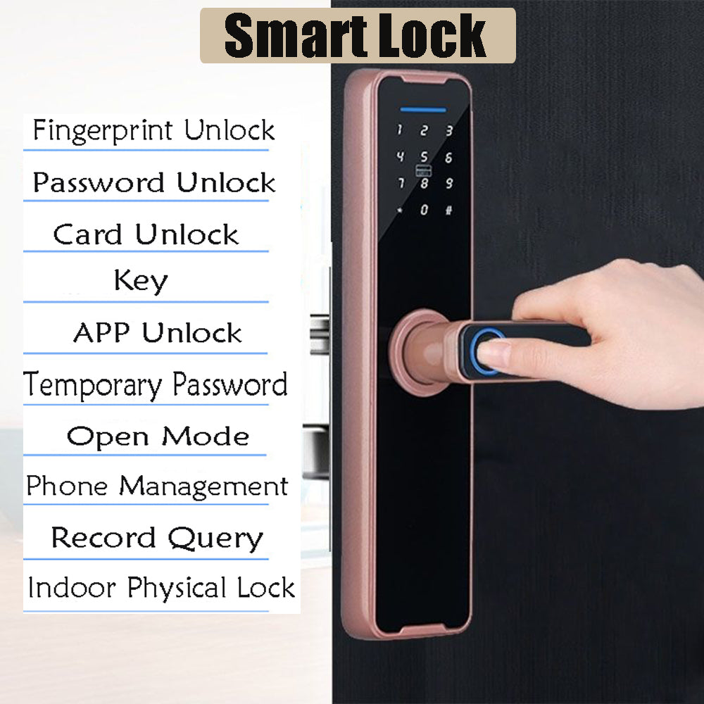 Smart Door Lock | Fingerprint + APP + Password + Card + Key (Rose Gold)