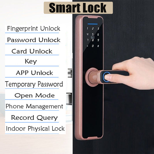 Smart Door Lock | Fingerprint + APP + Password + Card + Key (Rose Gold)