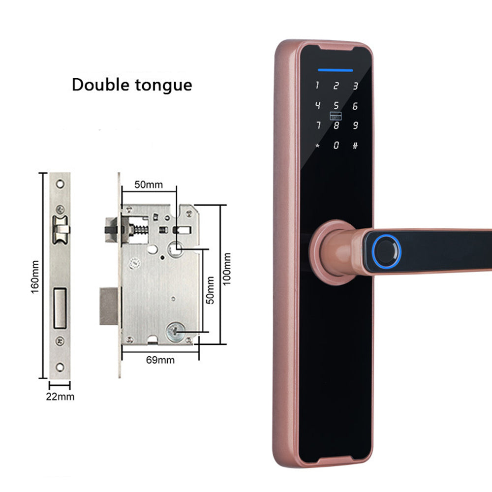 Smart Door Lock | Fingerprint + APP + Password + Card + Key (Rose Gold)