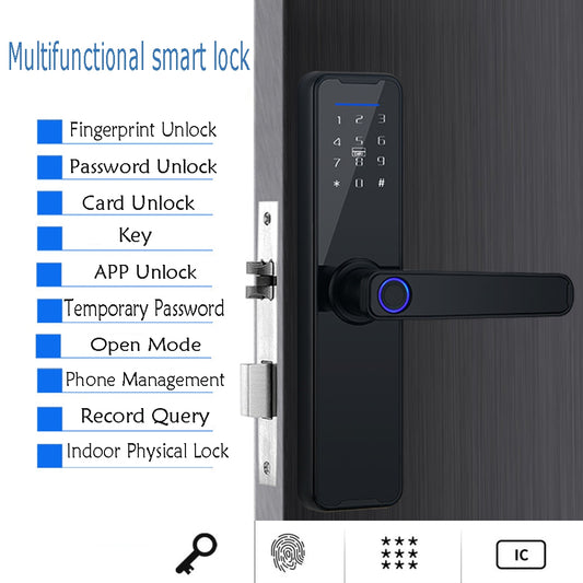 Smart Tuya Door Lock | WiFi Fingerprint, PIN, IC Card, App Control (Black)