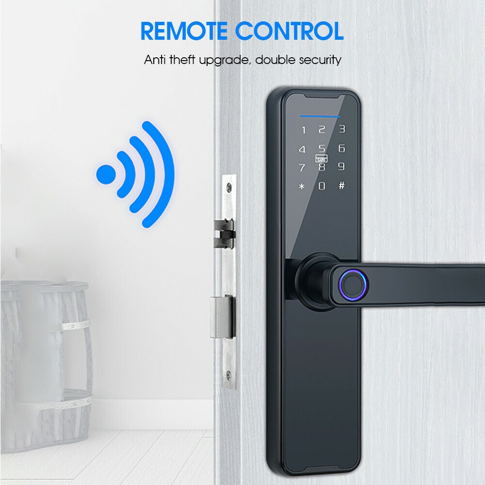Smart Tuya Door Lock | WiFi Fingerprint, PIN, IC Card, App Control (Black)