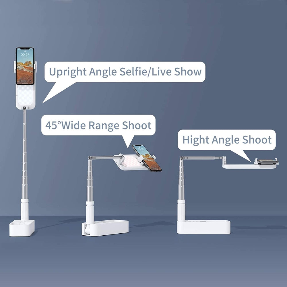 White LED Portable Phone Holder Stand with Wireless Remote Selfie Fill Light