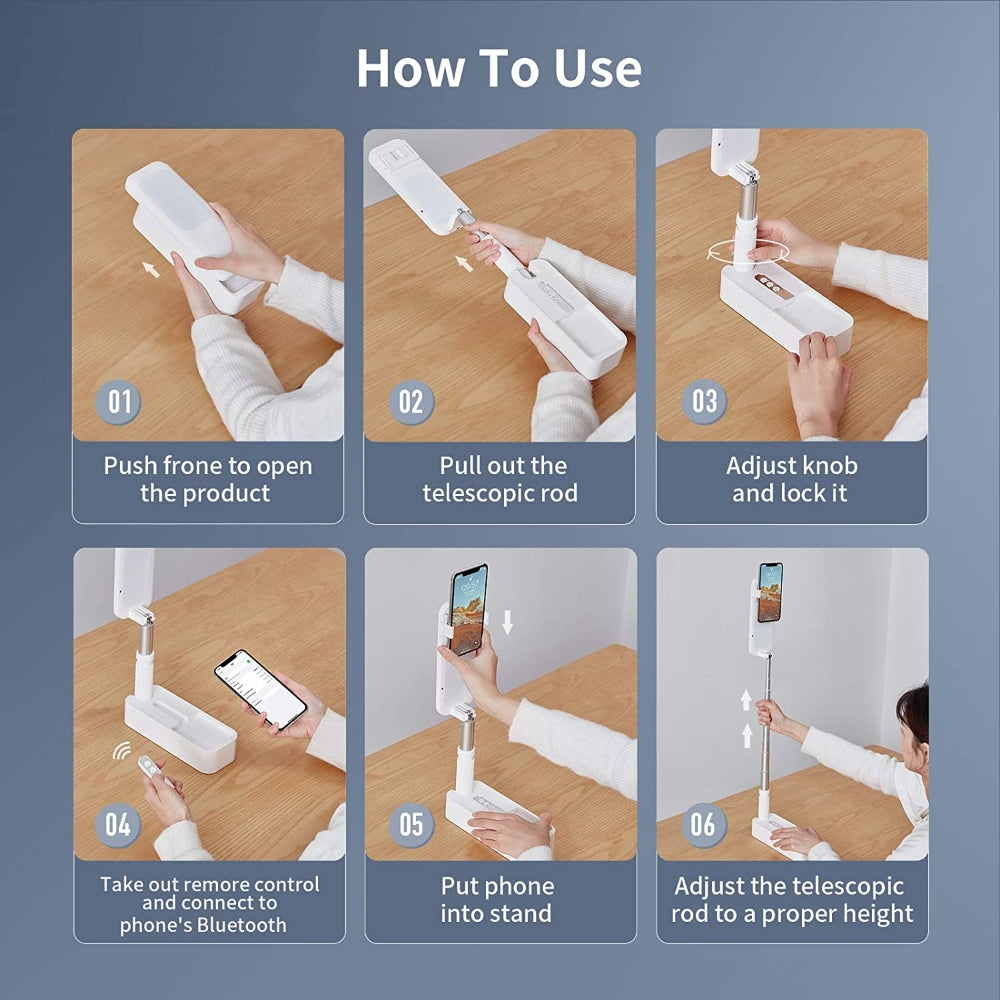 White LED Portable Phone Holder Stand with Wireless Remote Selfie Fill Light