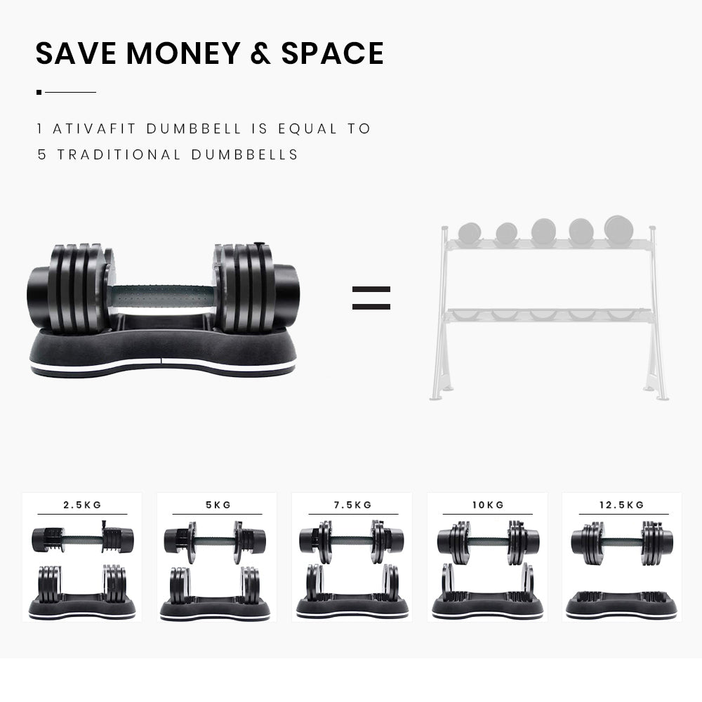 ATIVAFIT 12.5kg Adjustable Weight Dumbbell