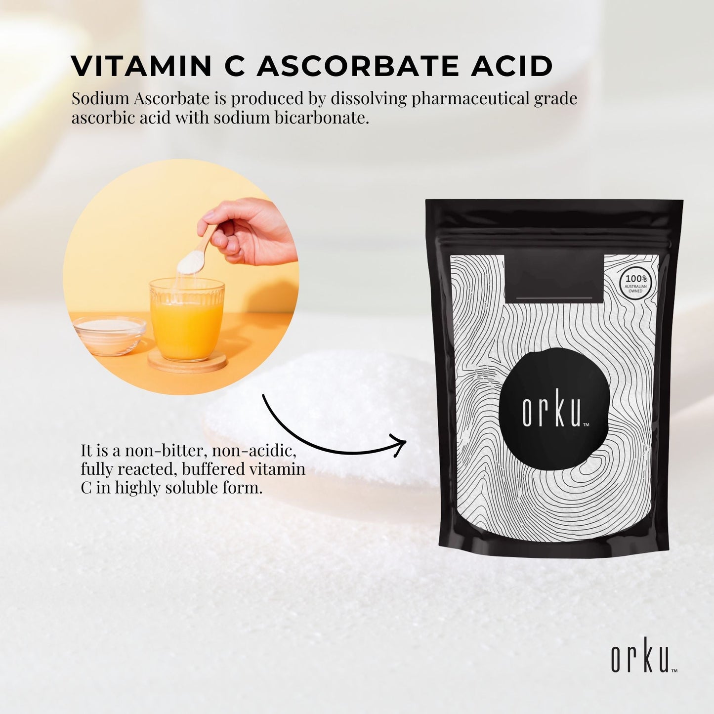Orku 400g Sodium Ascorbate Powder | Buffered Vitamin C (Pharmaceutical Grade)