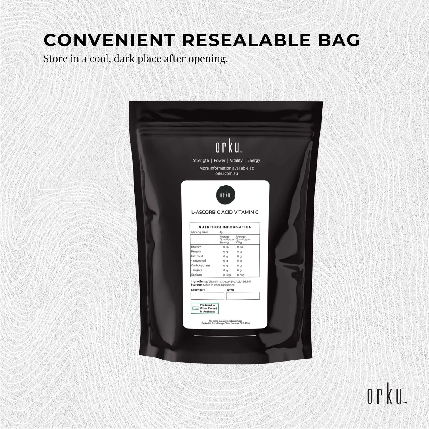 Orku 400g Vitamin C Powder | Pure L-Ascorbic Acid (USP Grade)