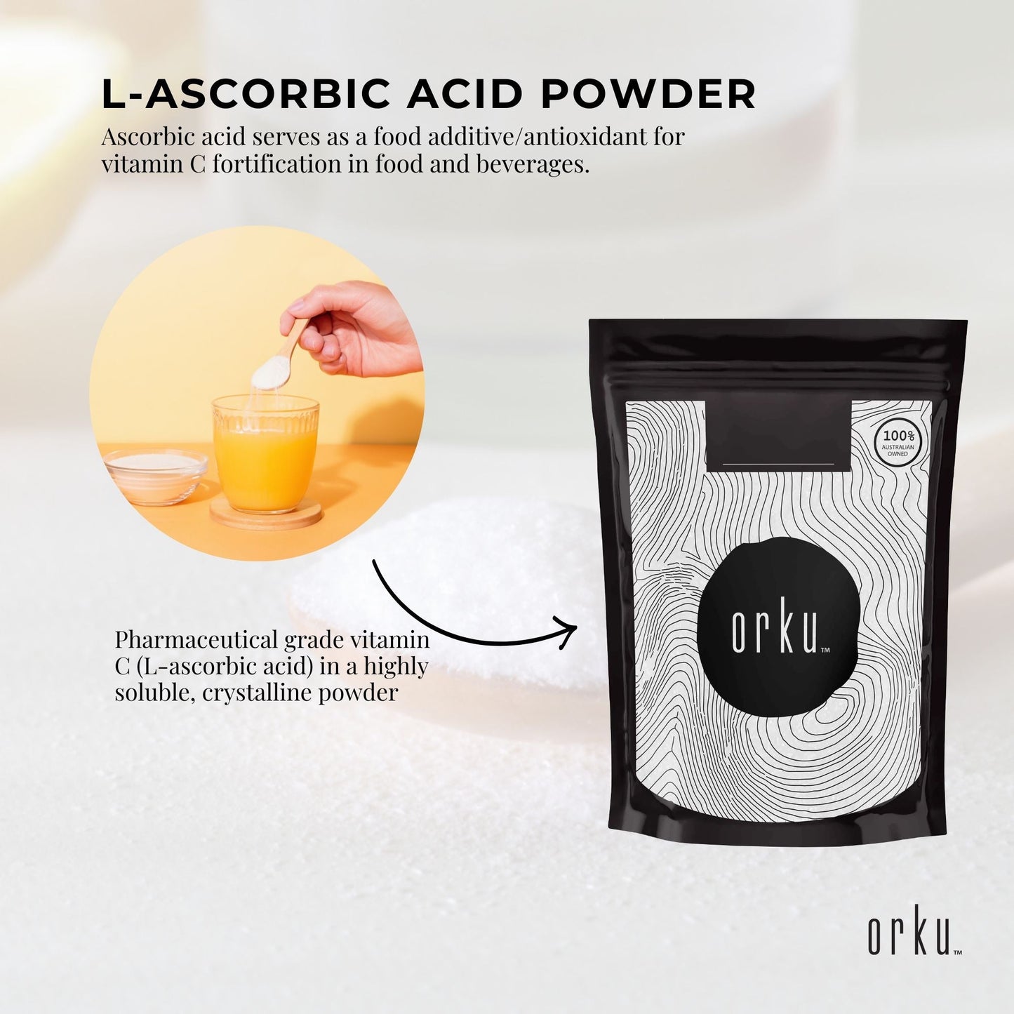 Orku 400g Vitamin C Powder | Pure L-Ascorbic Acid (USP Grade)