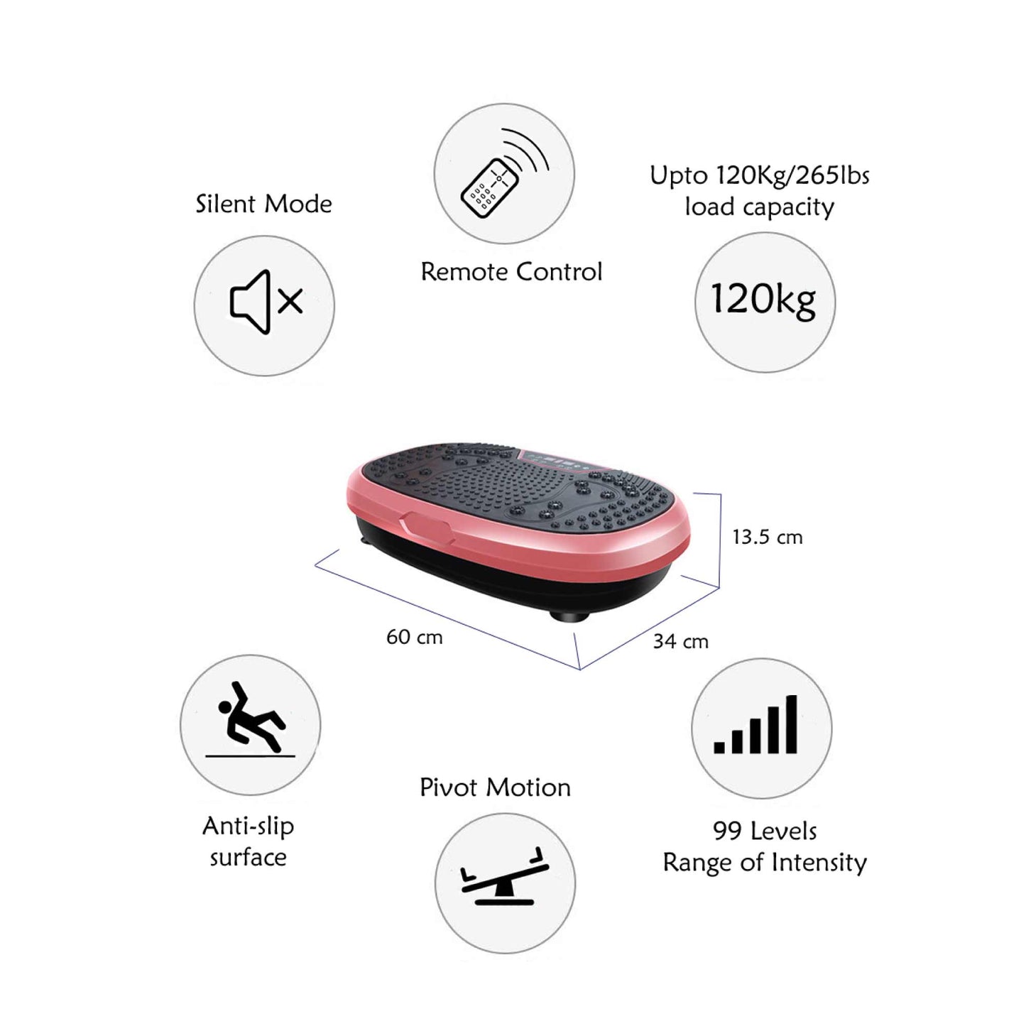 Smart Mini Vibration Platform | 99-Level Magnet Therapy Exercise Plate (Pink)