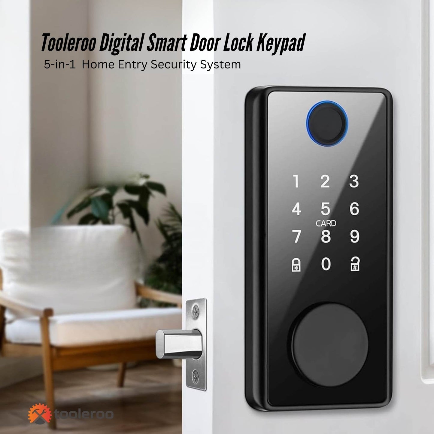 Smart Door Lock | 5-in-1 Keyless Entry Security System (Black)