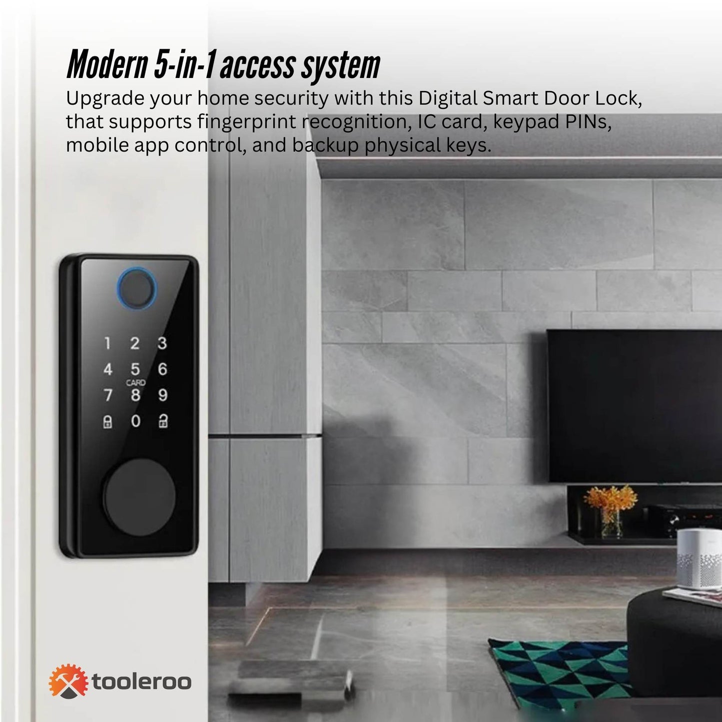 Smart Door Lock | 5-in-1 Keyless Entry Security System (Black)