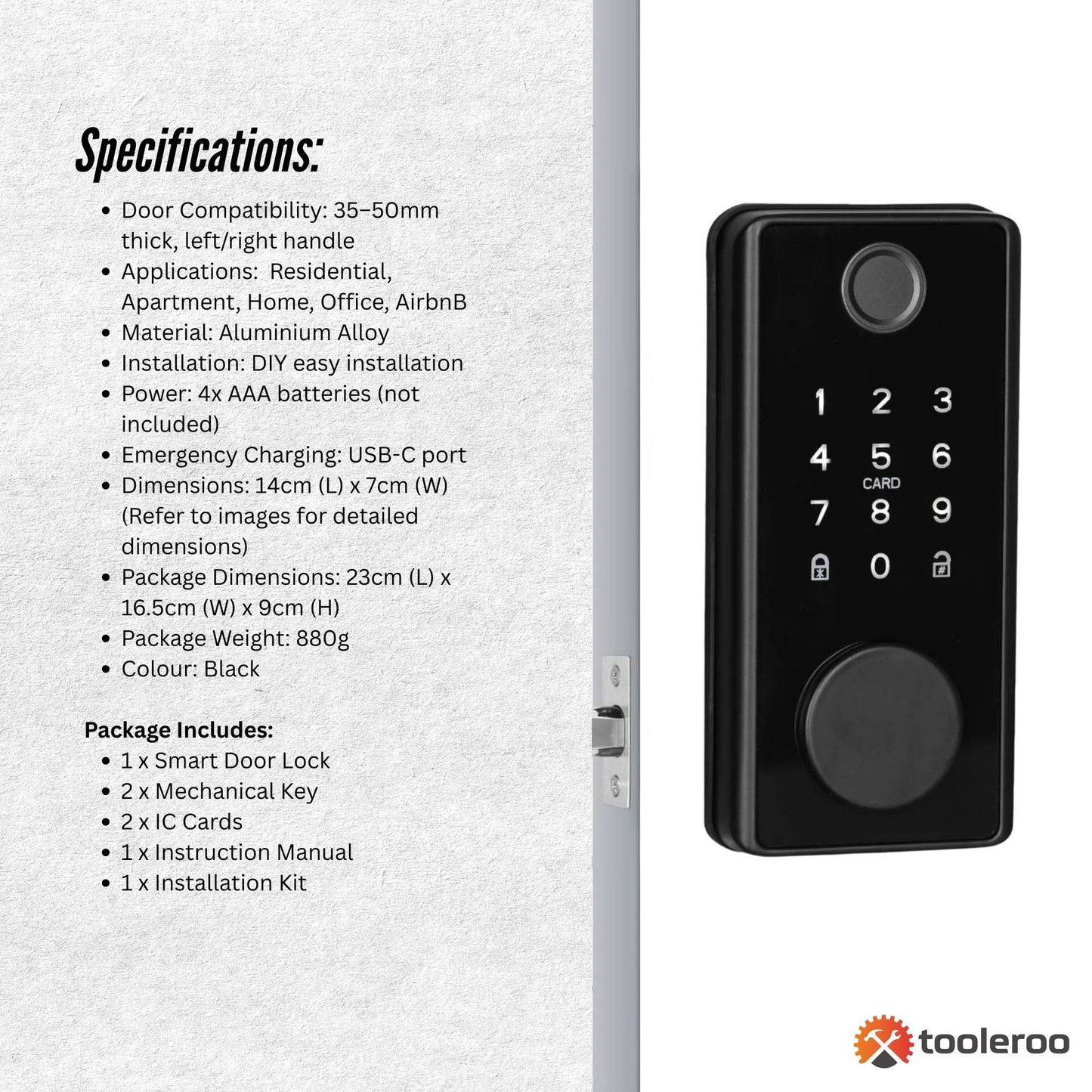 Smart Door Lock | 5-in-1 Keyless Entry Security System (Black)