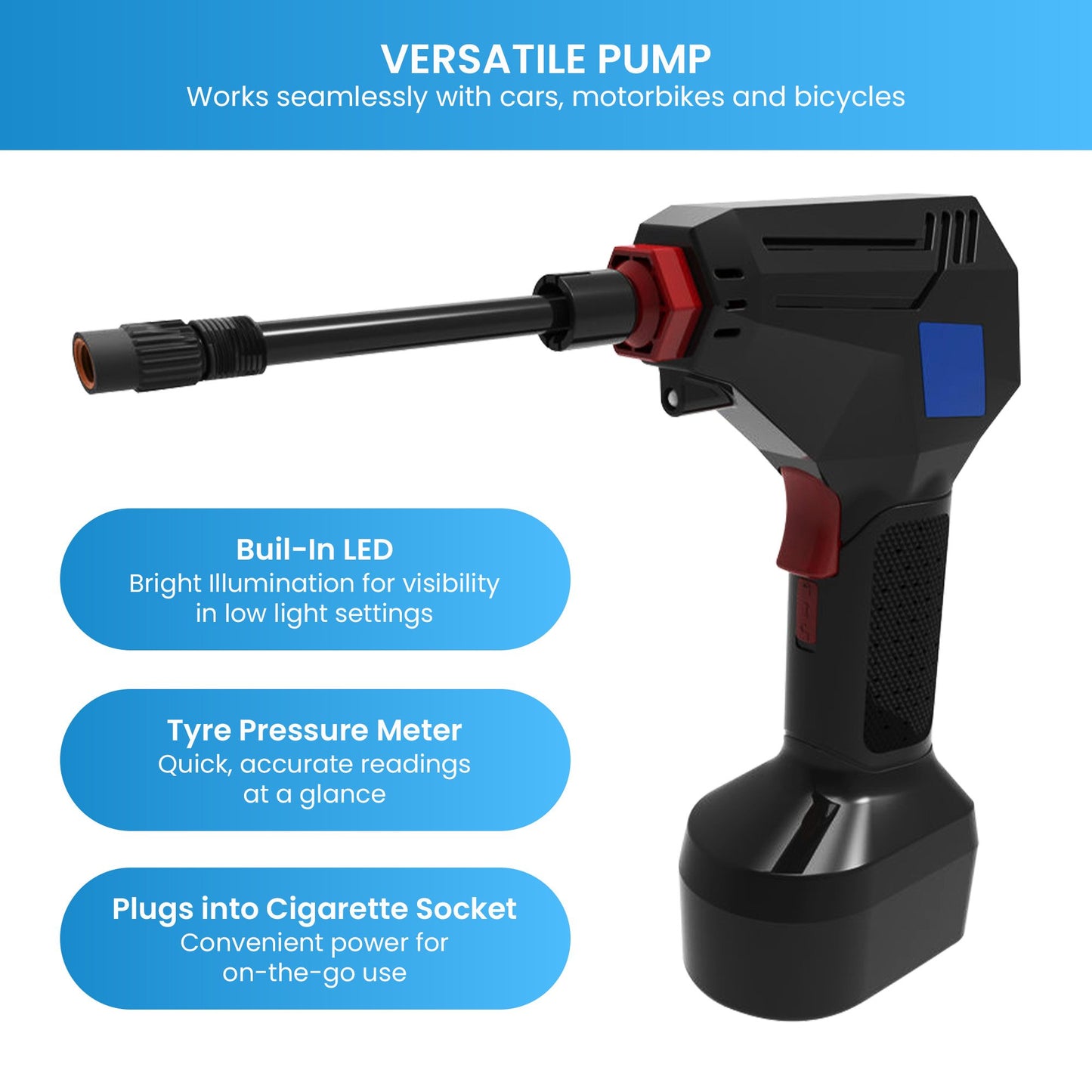 Smart 12V Portable Tyre Pump | Digital Gauge Air Compressor with LED Light