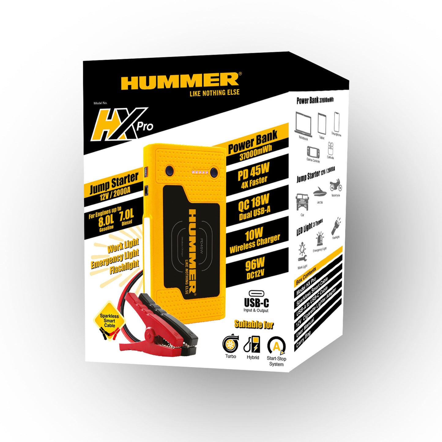 Smart 2000A Jump Starter Powerbank 37000mWh | Hummer HX Pro 12V