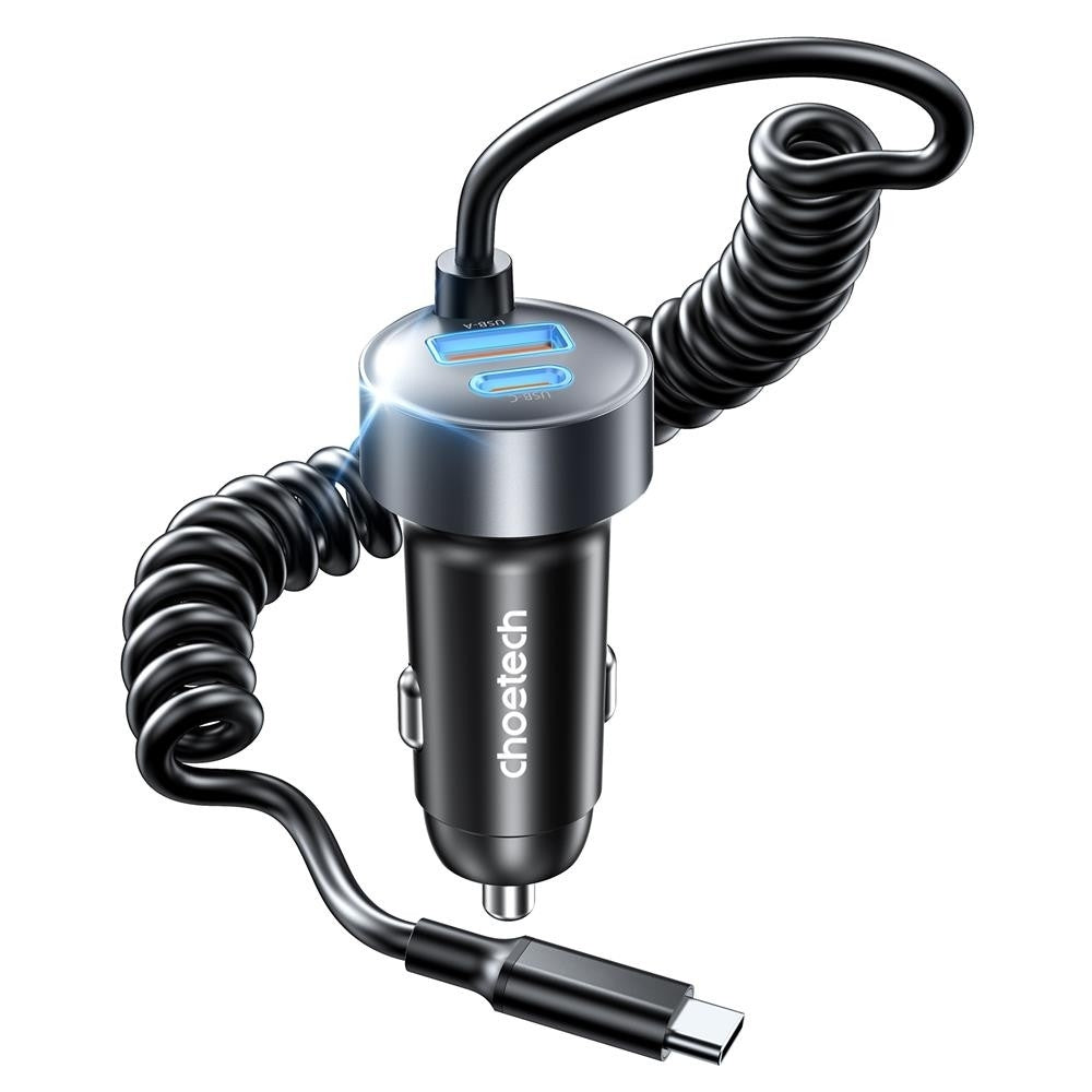 Smart 65W Fast Car Charger | CHOETECH TC0030 with Stretchable USB-C Cable