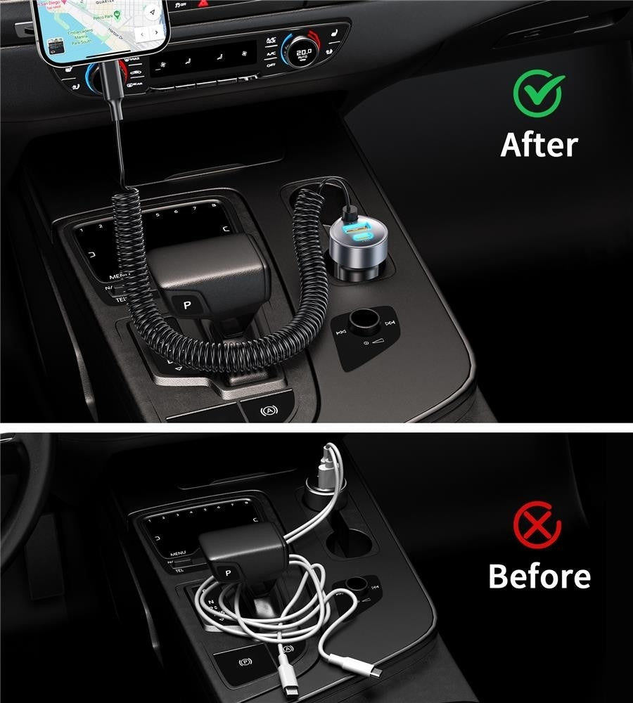 Smart 65W Fast Car Charger | CHOETECH TC0030 with Stretchable USB-C Cable