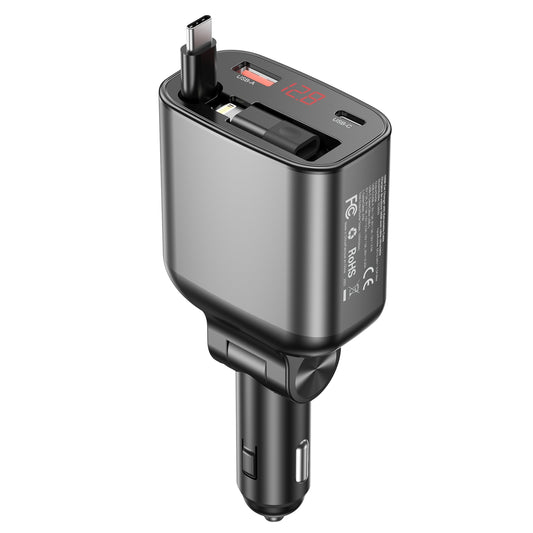 Smart 105W Fast Car Charger | CHOETECH TC0033 Retractable USB-C + Lightning