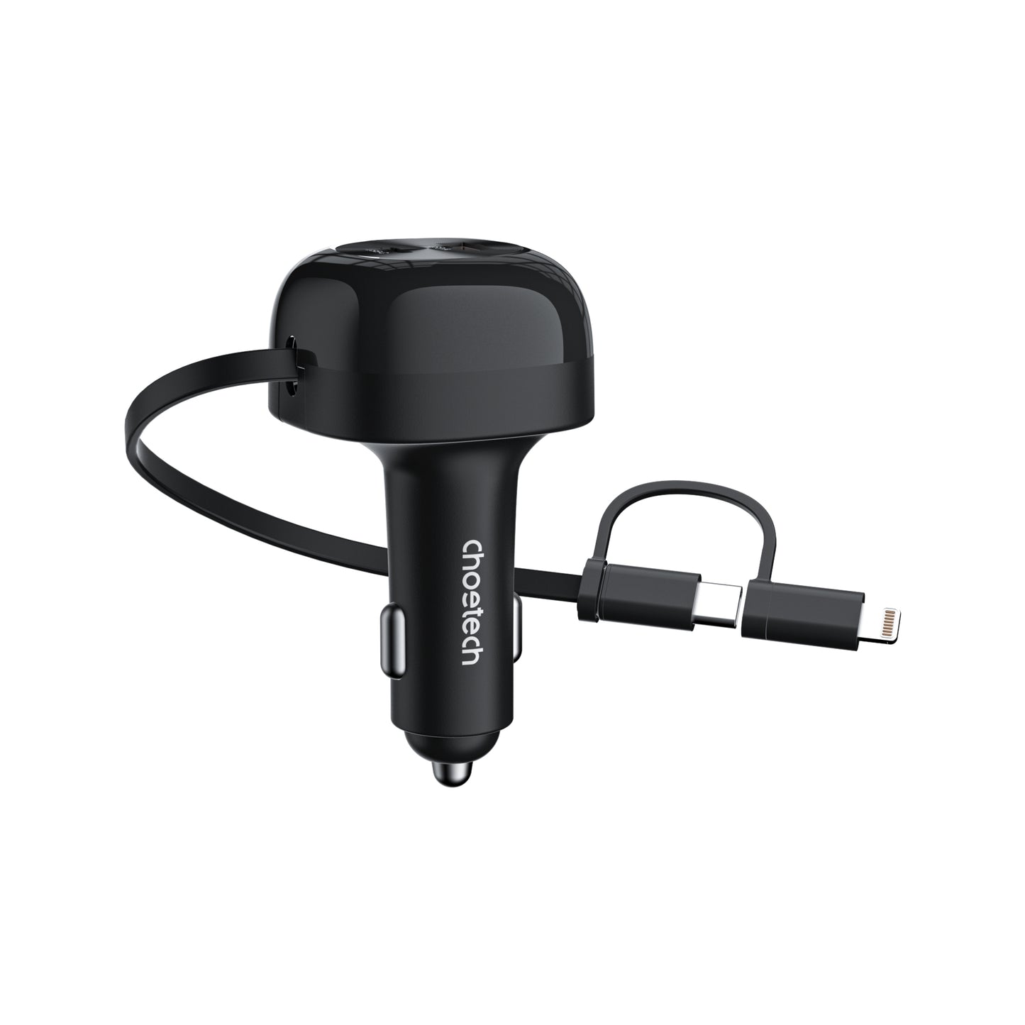 Smart 75W Fast Car Charger | CHOETECH TC0036 Retractable USB-C + Lightning