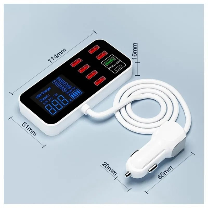 Smart 8-Port Fast Car Charger with LED Display | A9S+ PD20W + QC3.0