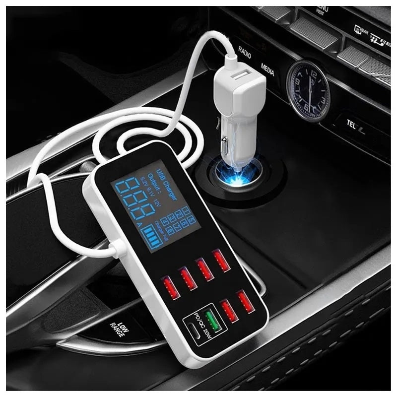 Smart 8-Port Fast Car Charger with LED Display | A9S+ PD20W + QC3.0