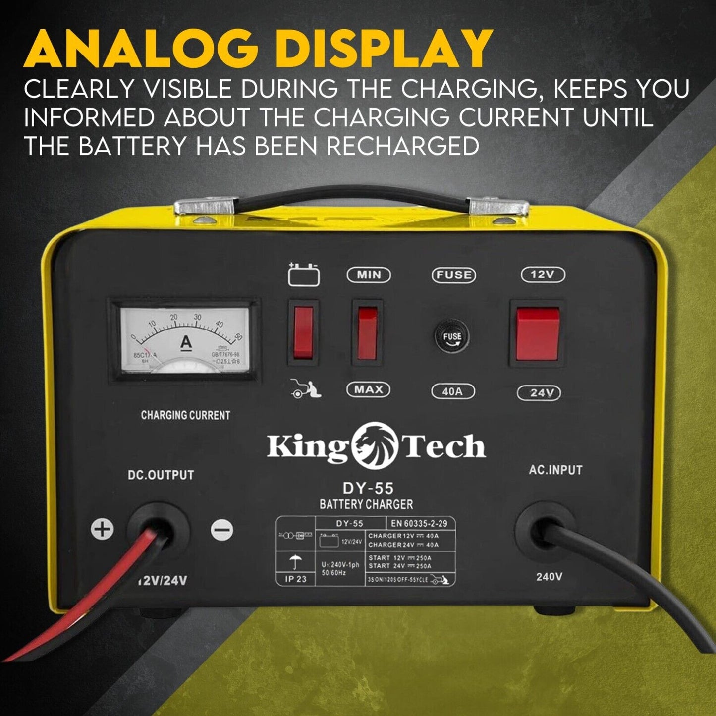 Smart 12V/24V Heavy-Duty 2-in-1 Battery Charger & Jump Starter | Kingtech 40A