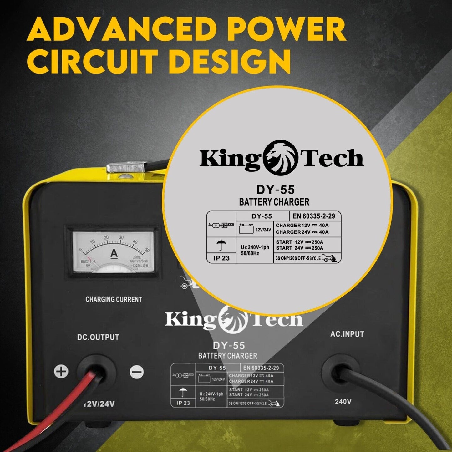 Smart 12V/24V Heavy-Duty 2-in-1 Battery Charger & Jump Starter | Kingtech 40A
