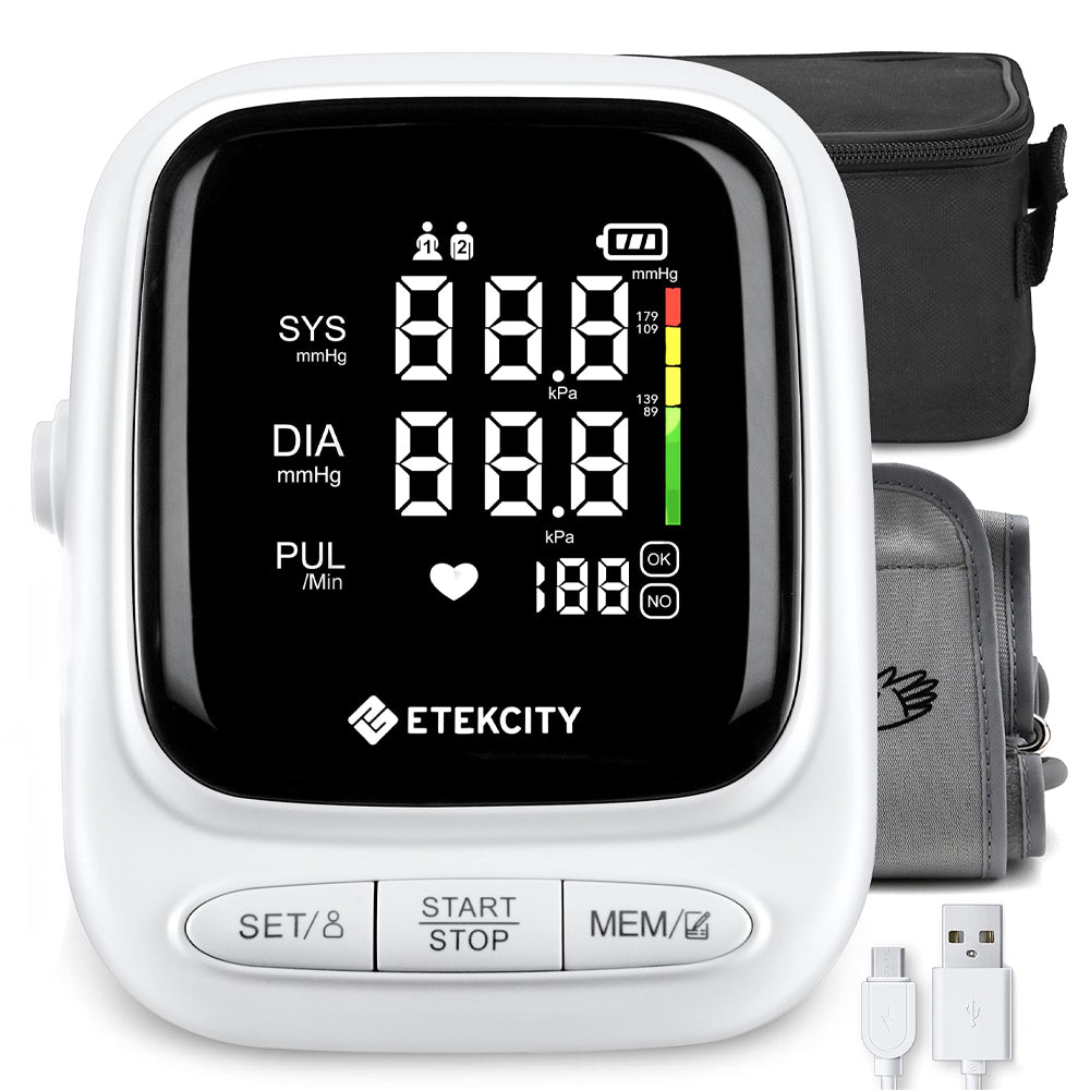 Smart Blood Pressure Monitor | Etekcity Rechargeable Digital Arm Cuff (White)