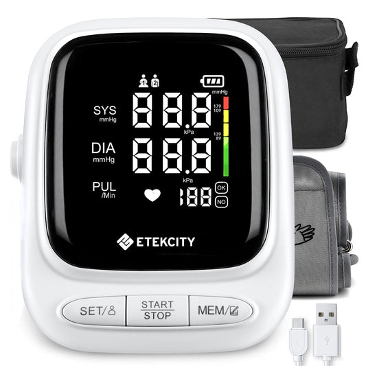Smart Blood Pressure Monitor | Etekcity Rechargeable Digital Arm Cuff (White)