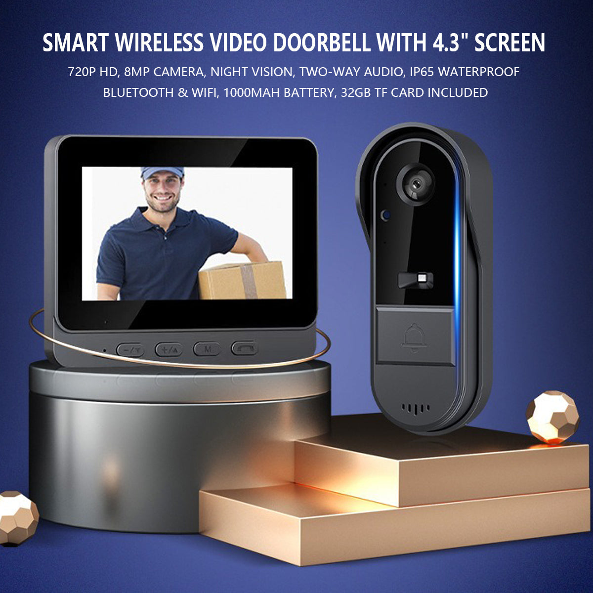 Smart Wireless Video Doorbell | 4.3" Indoor Screen & Night Vision