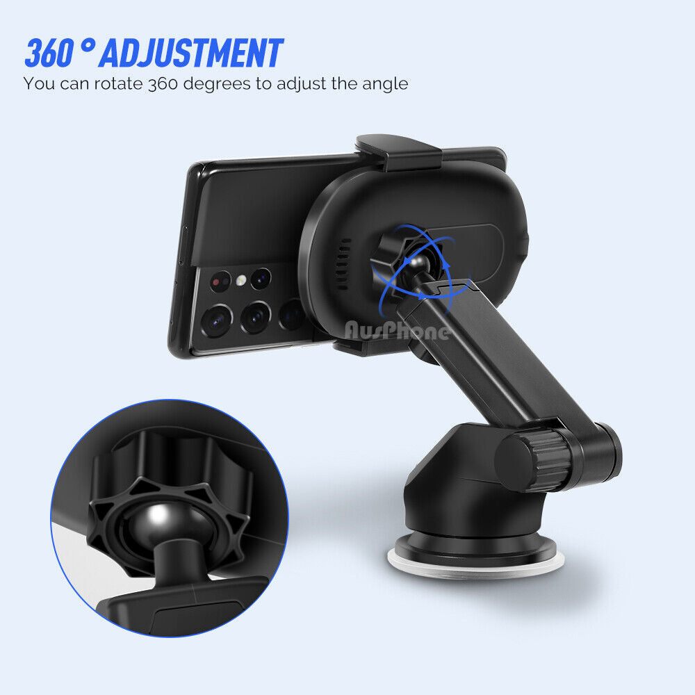 Smart 15W Wireless Car Charger Mount | Automatic Clamping 2-in-1 Phone Holder