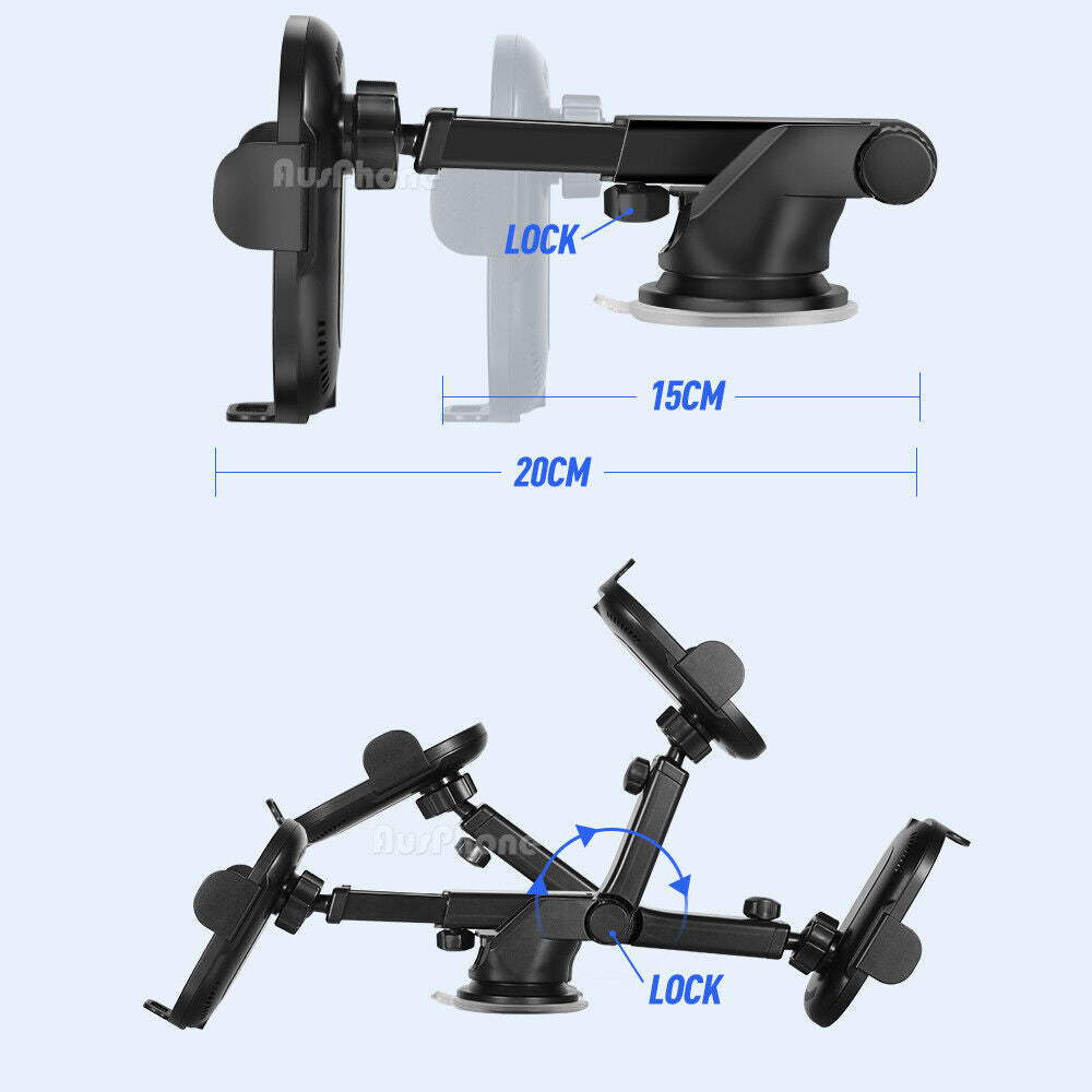 Smart 15W Wireless Car Charger Mount | Automatic Clamping 2-in-1 Phone Holder