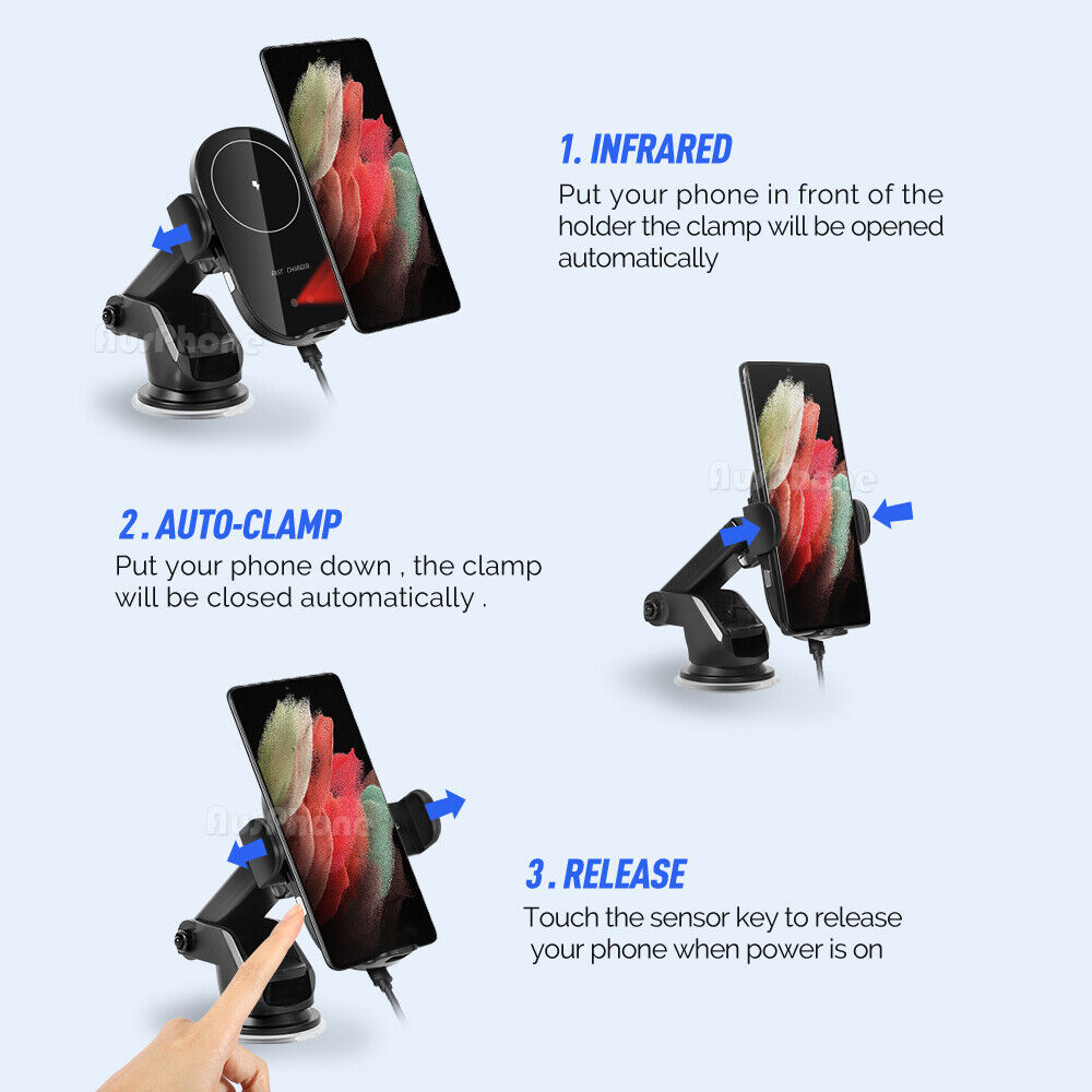 Smart 15W Wireless Car Charger Mount | Automatic Clamping 2-in-1 Phone Holder