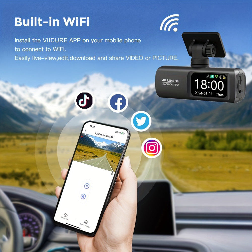 4K Front & Rear Dual Dash Cam with WiFi GPS – 64GB SD Card Included