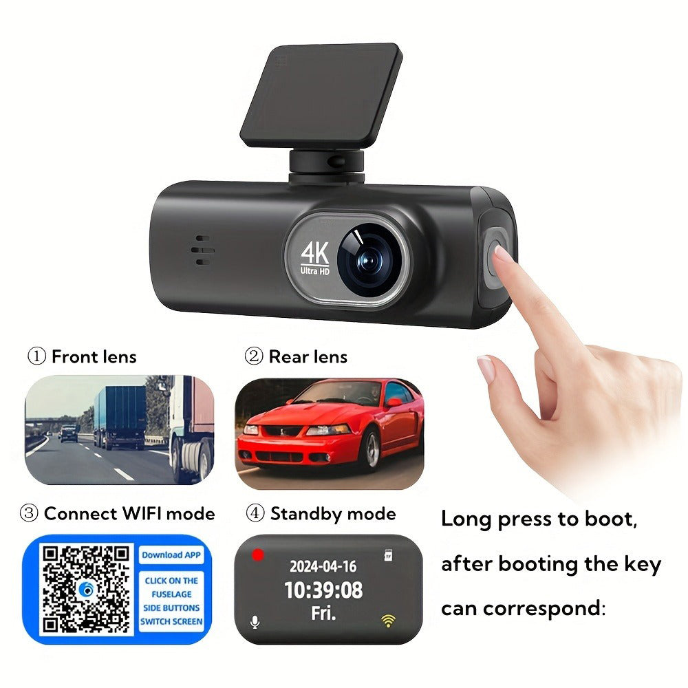 4K Front & Rear Dual Dash Cam with WiFi GPS – 64GB SD Card Included