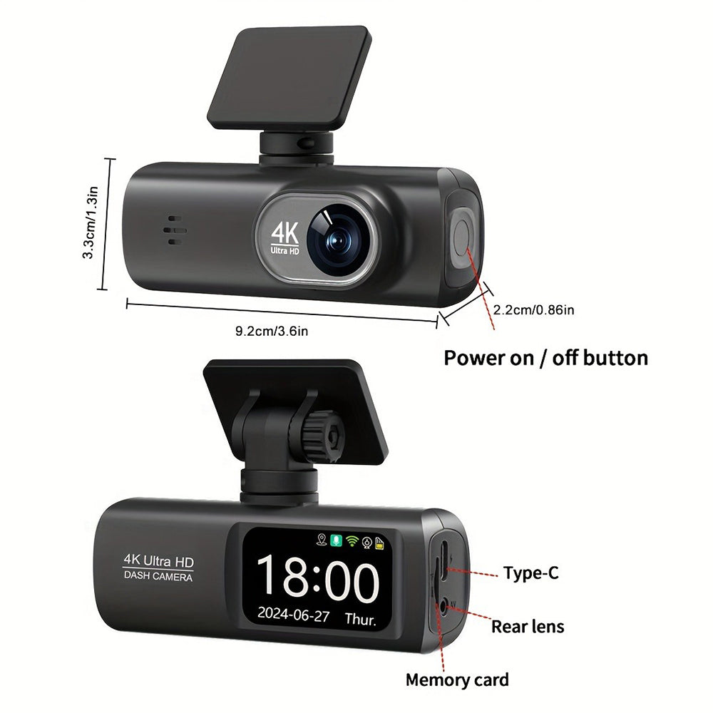 4K Front & Rear Dual Dash Cam with WiFi GPS – 64GB SD Card Included