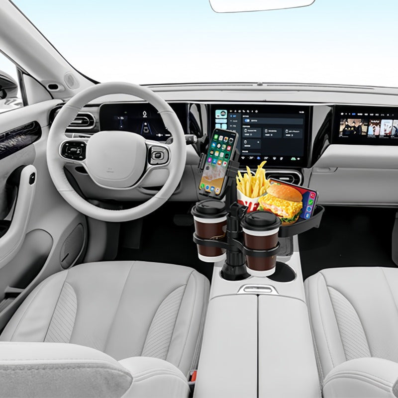 Smart 3-in-1 Car Cup Holder Tray | Phone Mount, Drink & Snack Organiser