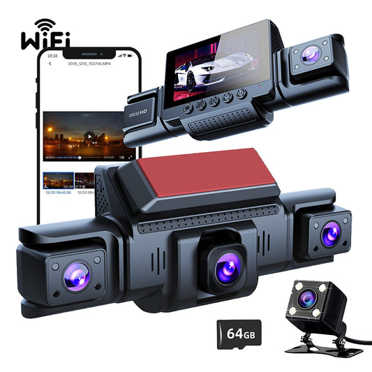 4-Channel 5G WiFi Dashcam | FHD 1080P 170° Wide-Angle + G-Sensor + 64GB Card