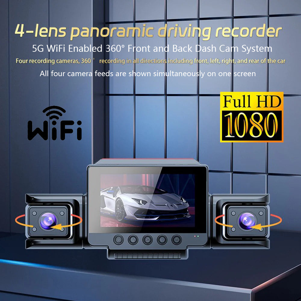 4-Channel 5G WiFi Dashcam | FHD 1080P 170° Wide-Angle + G-Sensor + 64GB Card