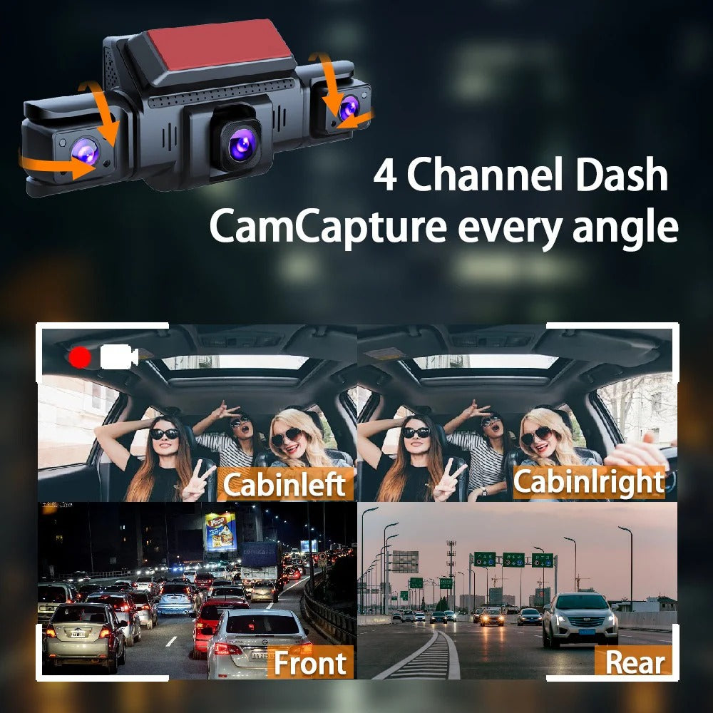 4-Channel 5G WiFi Dashcam | FHD 1080P 170° Wide-Angle + G-Sensor + 64GB Card