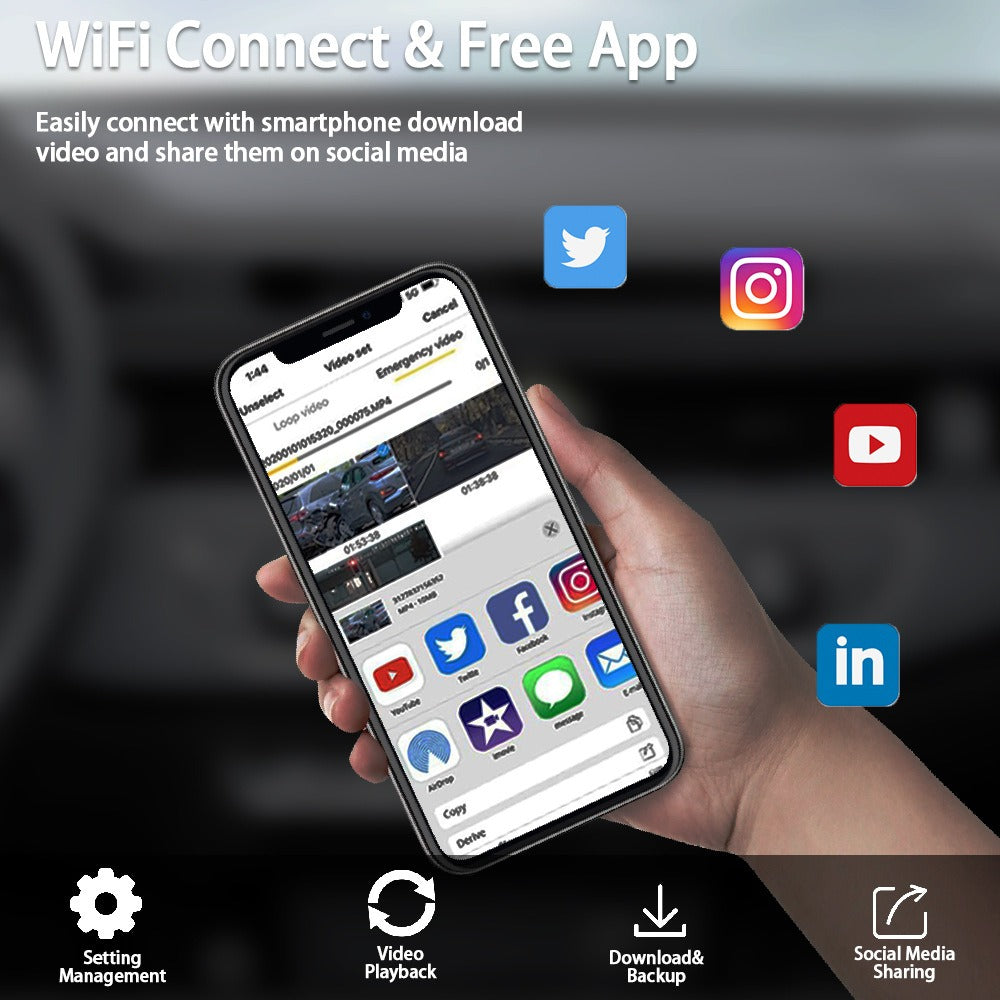 4-Channel 5G WiFi Dashcam | FHD 1080P 170° Wide-Angle + G-Sensor + 64GB Card