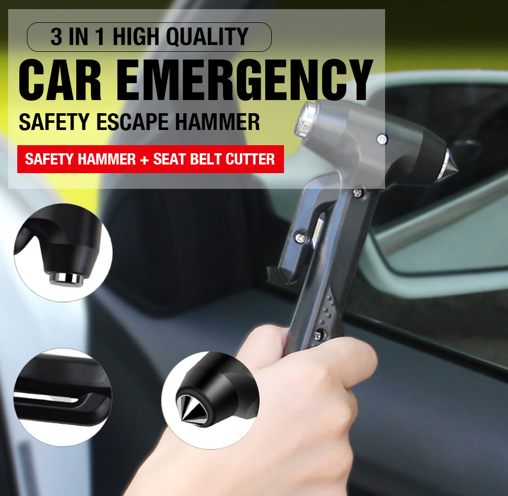 3-in-1 Car Emergency Safety Hammer | Window Breaker & Seatbelt Cutter