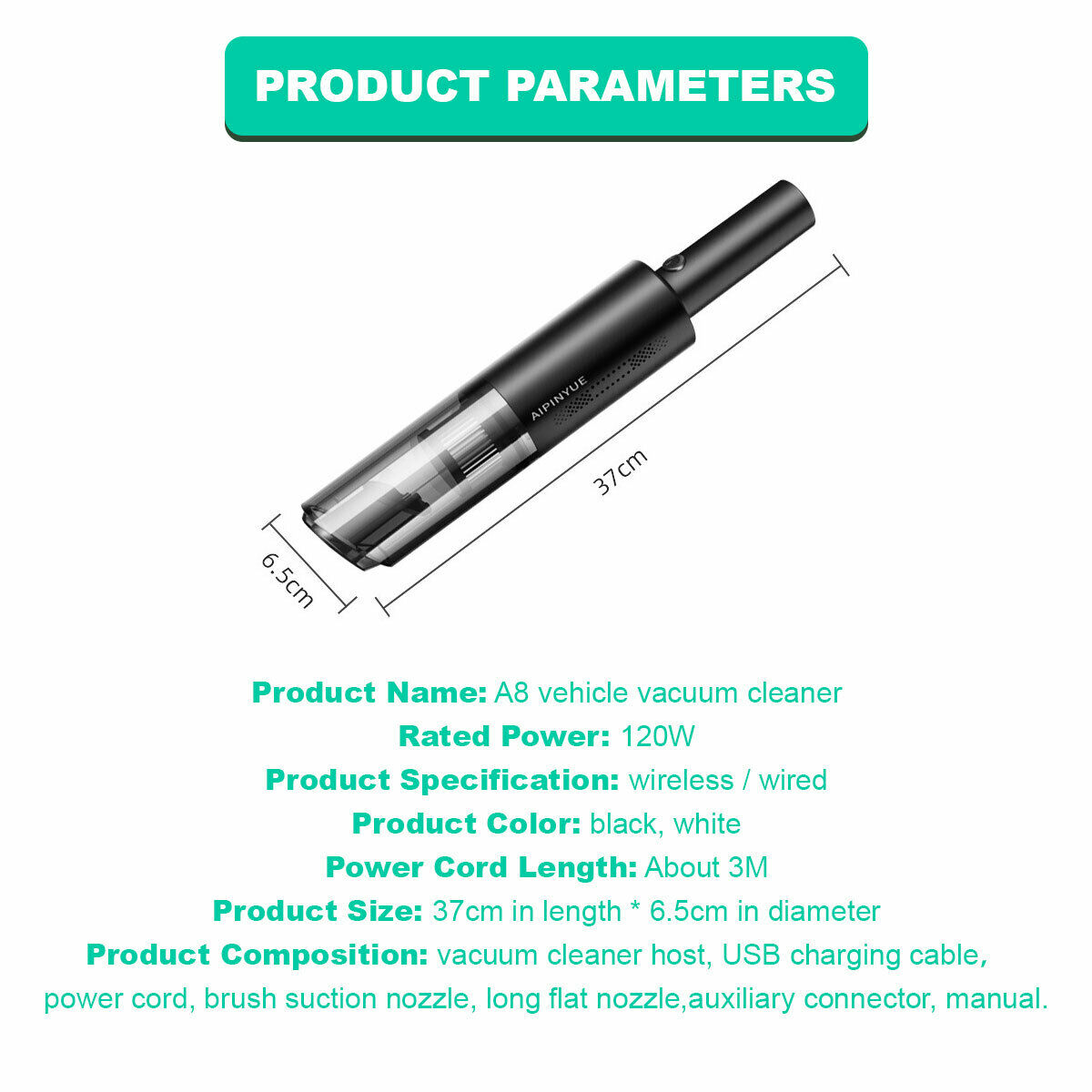 Smart Wireless Portable Car Vacuum Cleaner | 6000Pa Suction (White)