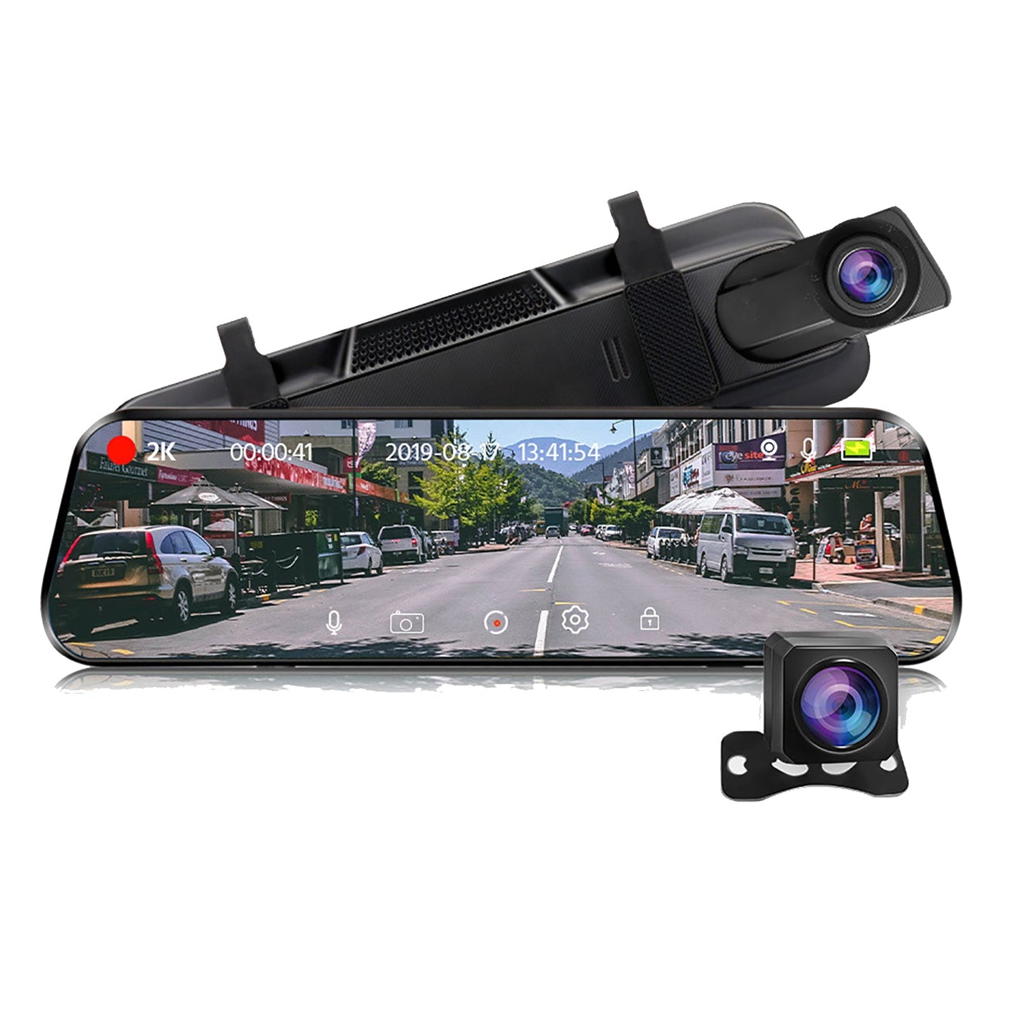 WiFi 10" 2K Rear-View Mirror Dash Cam with Reversing Camera & Free 32GB Card