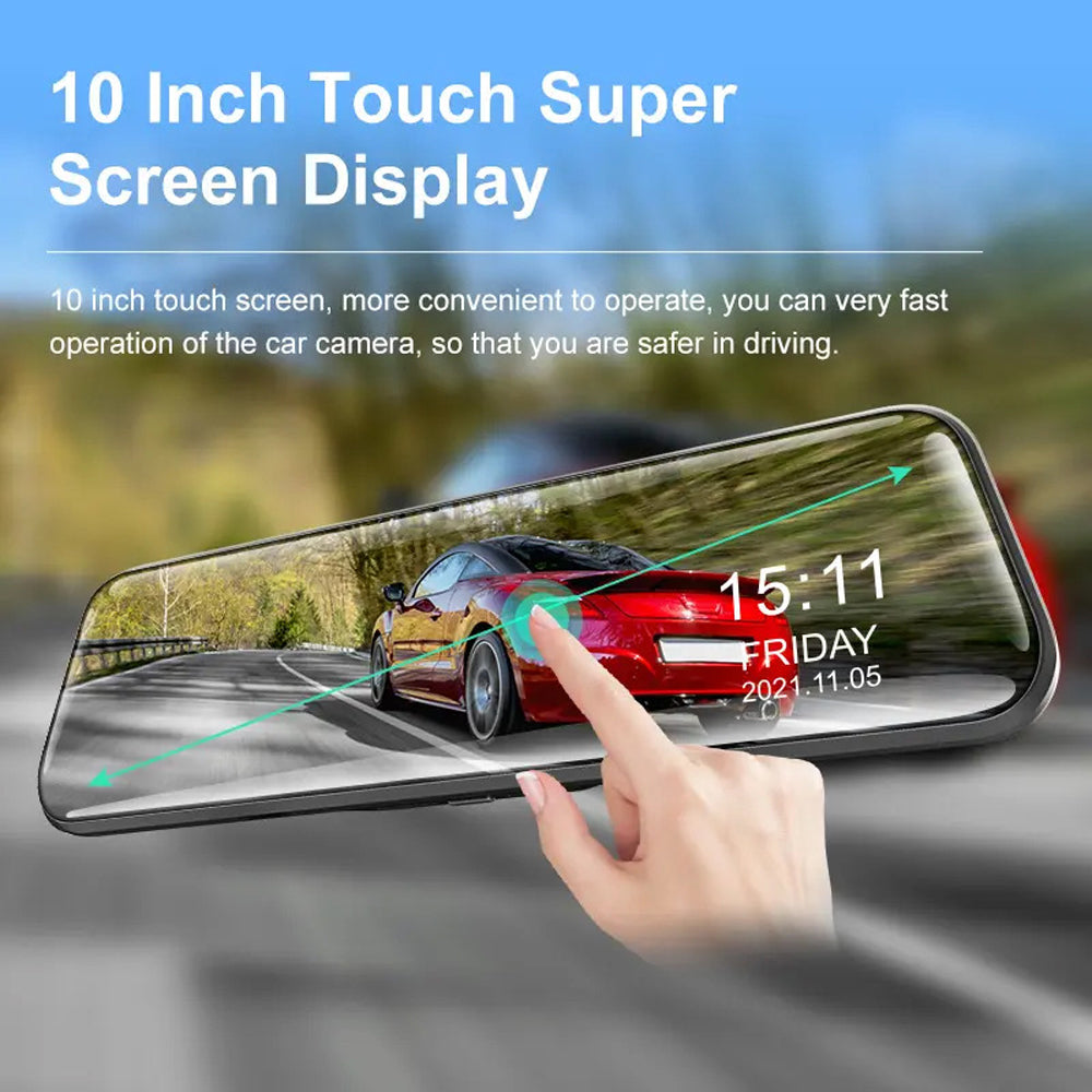 WiFi 10" 2K Rear-View Mirror Dash Cam with Reversing Camera & Free 32GB Card
