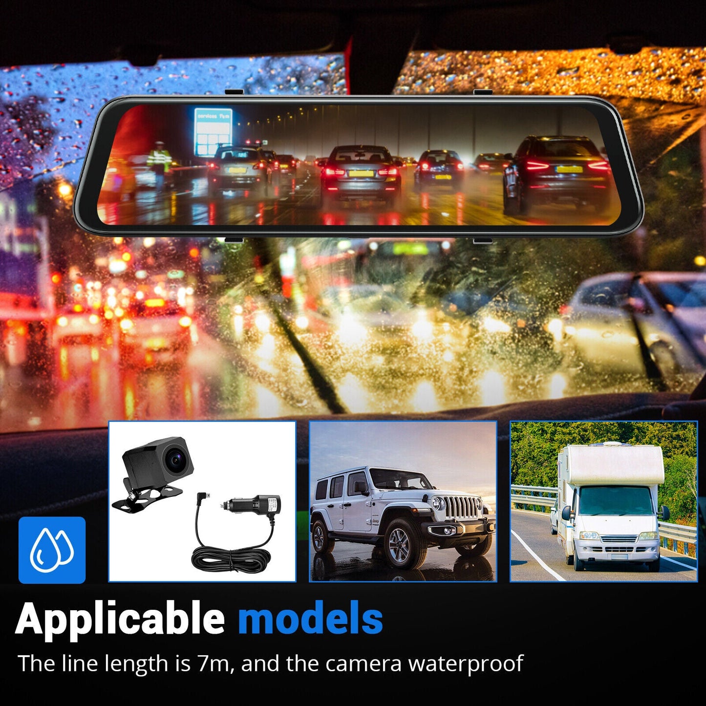 WiFi 10" 2K Rear-View Mirror Dash Cam with Reversing Camera & Free 32GB Card