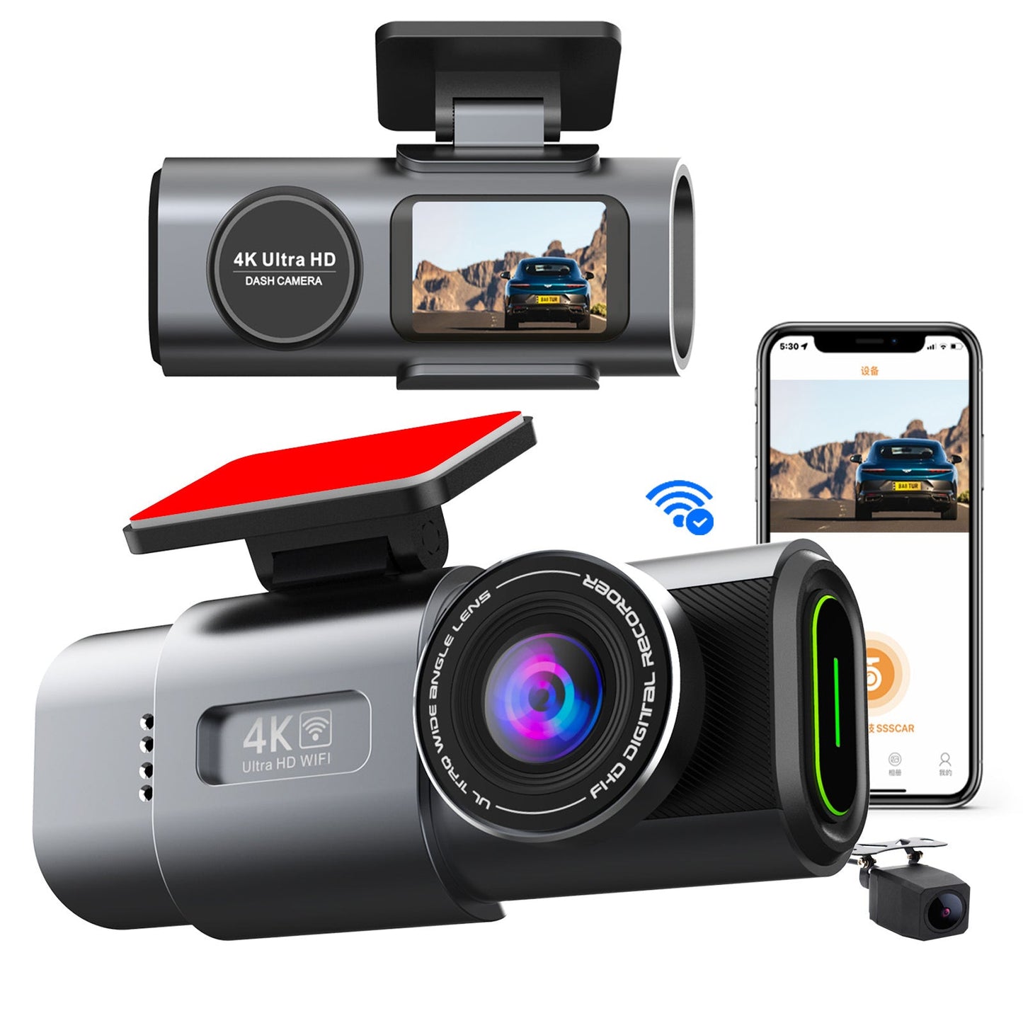 4K UHD 2160P WiFi Front Dash Cam with Night Vision & 64GB SD Card